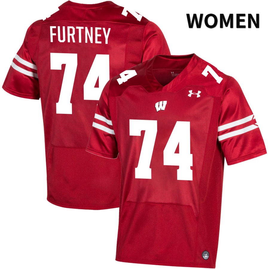 Wisconsin Badgers Women's #74 Michael Furtney NCAA Under Armour Authentic Red NIL 2022 College Stitched Football Jersey CD40Q25YE